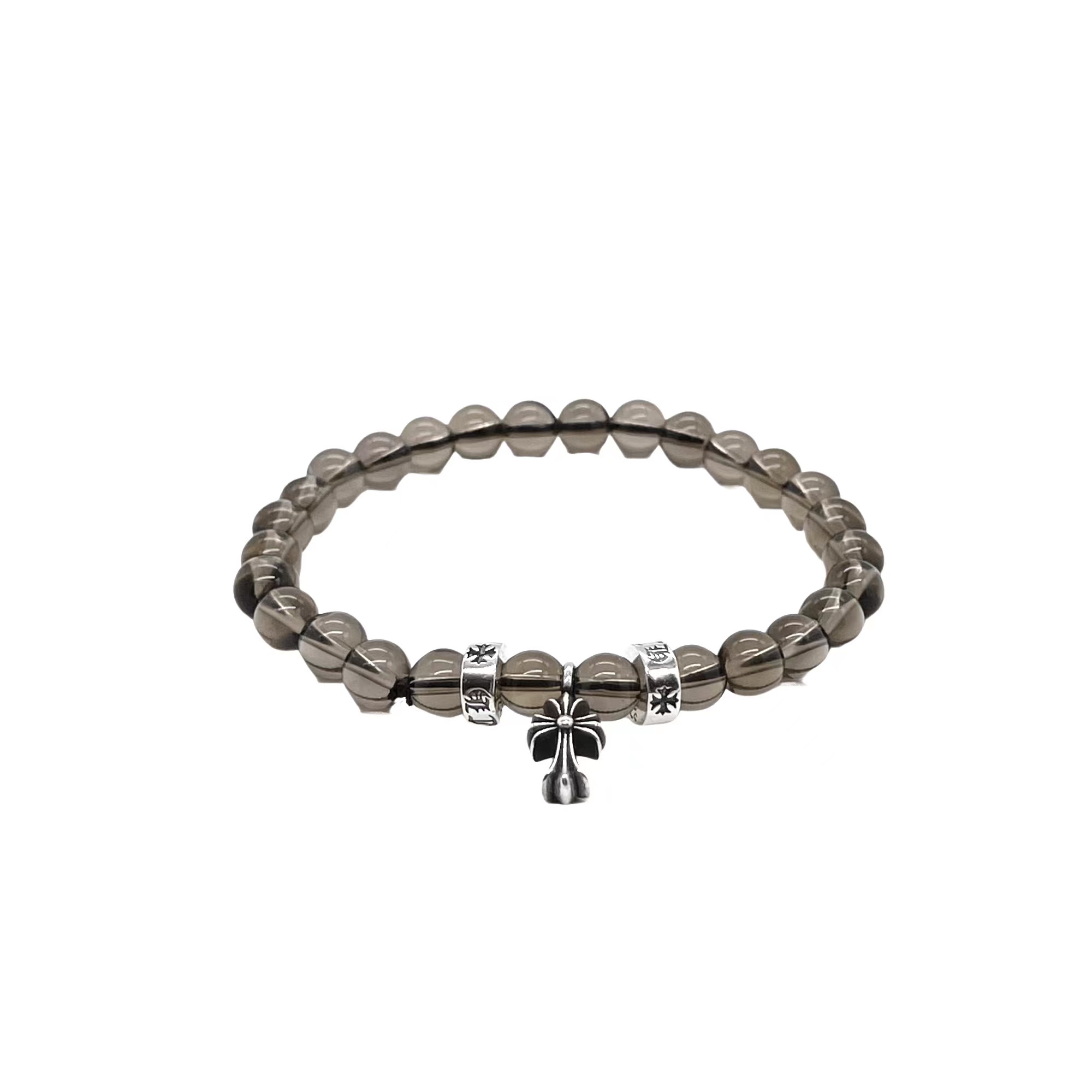 NO:107888,Croxin Tea crystal silver bead bracelet sterling silver material natural crystal retro old cross elements specifications: 8mm, jewelry fine, chrome hearts, pure silver19860909克罗心 茶水晶银珠手串 纯银材质 天然水晶 复古做旧 十字元素 规格: 8mm,饰品精品,chrome hearts,pure silver,Jewelry