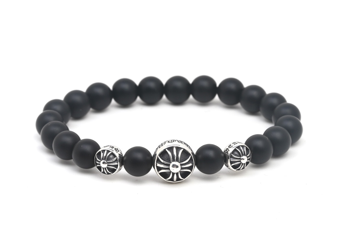 Chrome Hearts 𝐂𝐡𝐫𝐨𝐦𝐞 𝐡𝐞𝐚𝐫𝐭𝐬 克罗心 磨砂黑曜石银珠手链