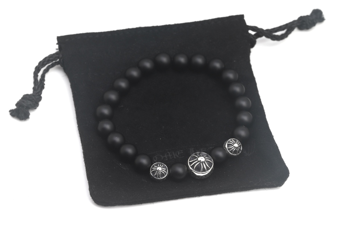 Chrome Hearts 𝐂𝐡𝐫𝐨𝐦𝐞 𝐡𝐞𝐚𝐫𝐭𝐬 克罗心 磨砂黑曜石银珠手链