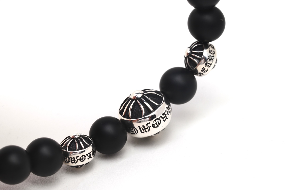 Chrome Hearts 𝐂𝐡𝐫𝐨𝐦𝐞 𝐡𝐞𝐚𝐫𝐭𝐬 克罗心 磨砂黑曜石银珠手链