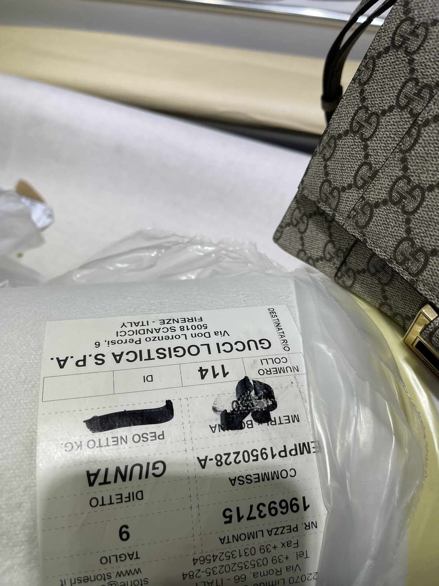 Italian-sourced GG monogram fabric produced by Limonta, complete with em - Comprehensive