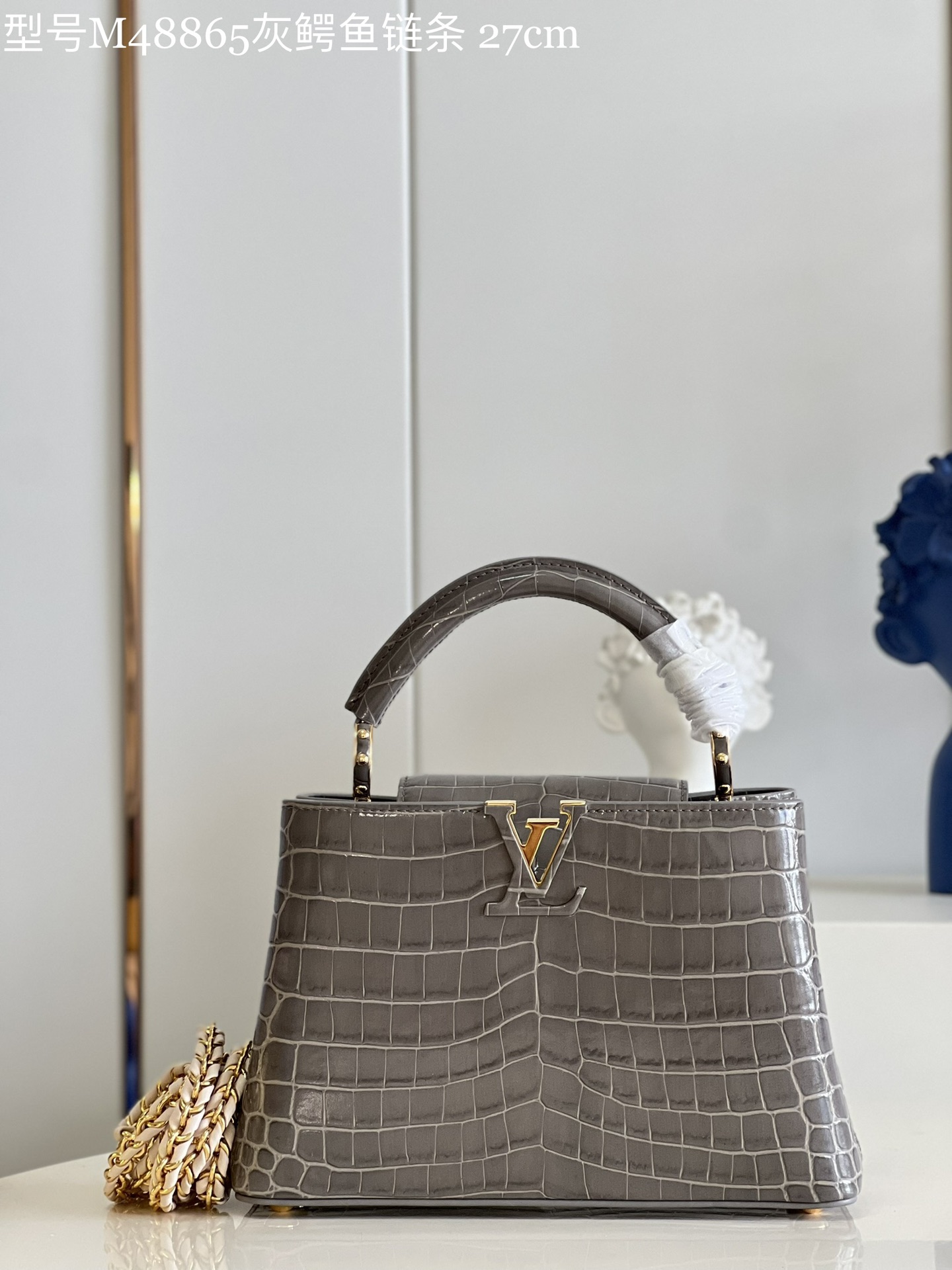 Louis Vuitton LV Capucines Bags Handbags Grey Calfskin Cowhide Chains M48865
