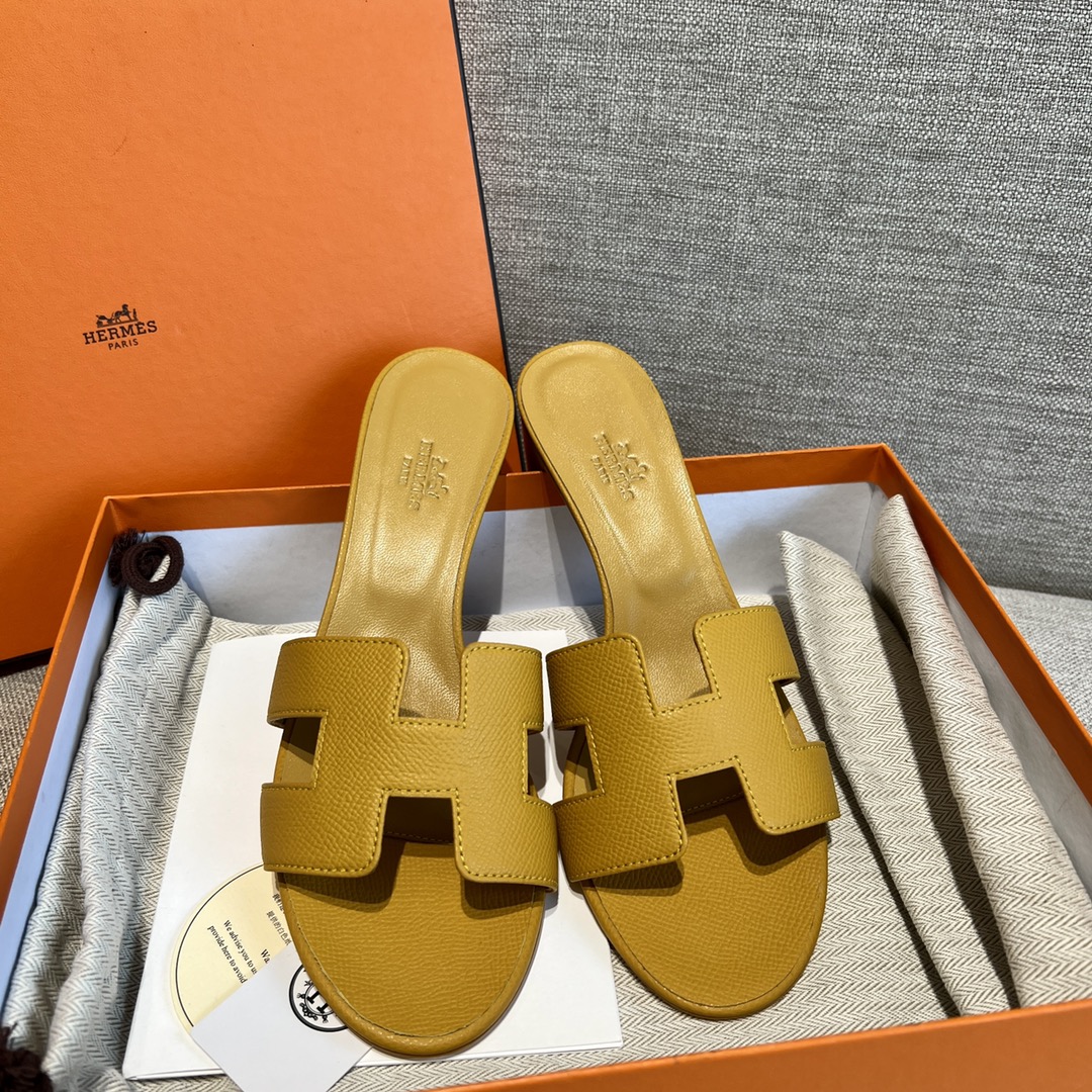 Hermes Shoes High Heel Pumps Amber Yellow Sewing Summer Collection