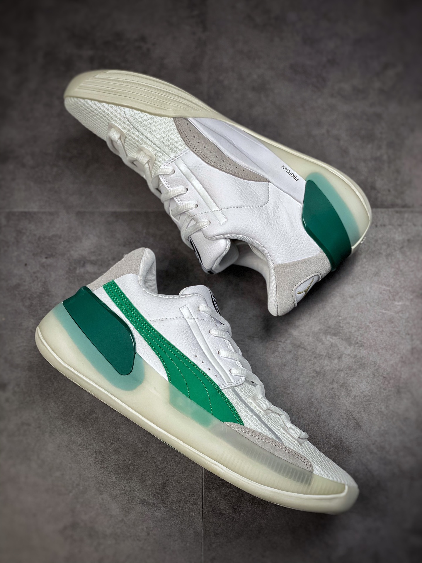 Puma Clyde Hardwood series white and green Puma new retro low-top basketball shoes series 193663-02