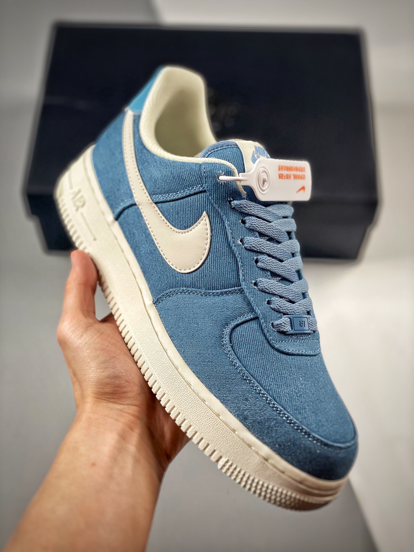 -3 Nike Air Force 1 '07 Azul vaquero, zapatillas casuales de caña baja Air Force One, tela de caucho importada, horma o…