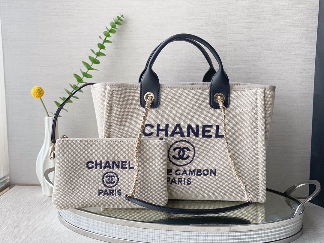 Chanel Sacos Bolsas Sacolas Bege Preto Colecção Primavera/Verão Praia