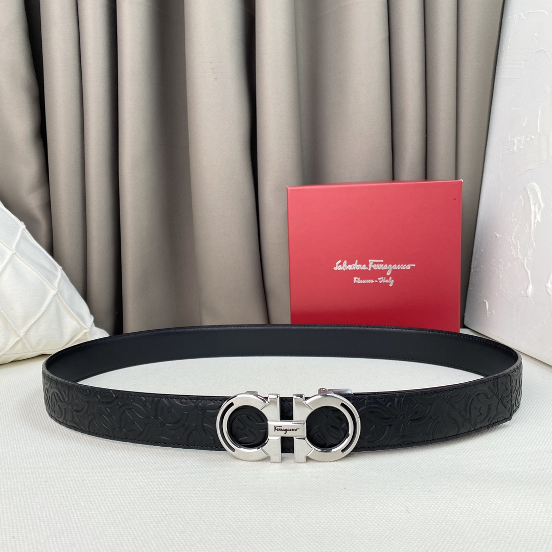 I0 Ferragamo 菲拉格慕牛皮腰带柔软细腻,百搭大方,宽3.5CM 、 官网同步,纯铜五金、该皮带可调节,且能根据需要剪裁,达到修身效果,自动扣腰带