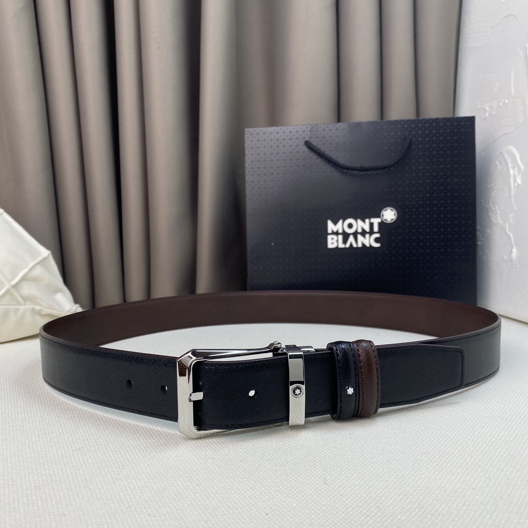 I0 Montblanc  万宝龙    头层牛皮3.5CM 双面均可佩戴 官网同步,纯铜金属标识.该皮带可调节,且能根据需要剪裁,达到修身效果.