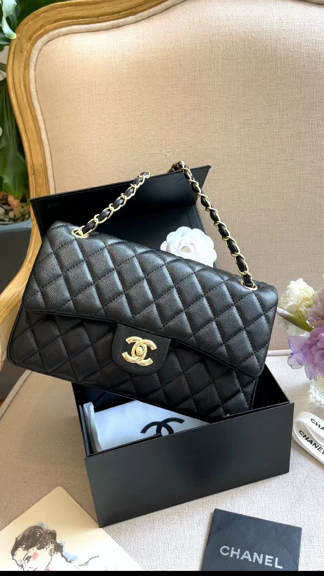 经典chanel黑金扣鱼子酱1112CF手袋