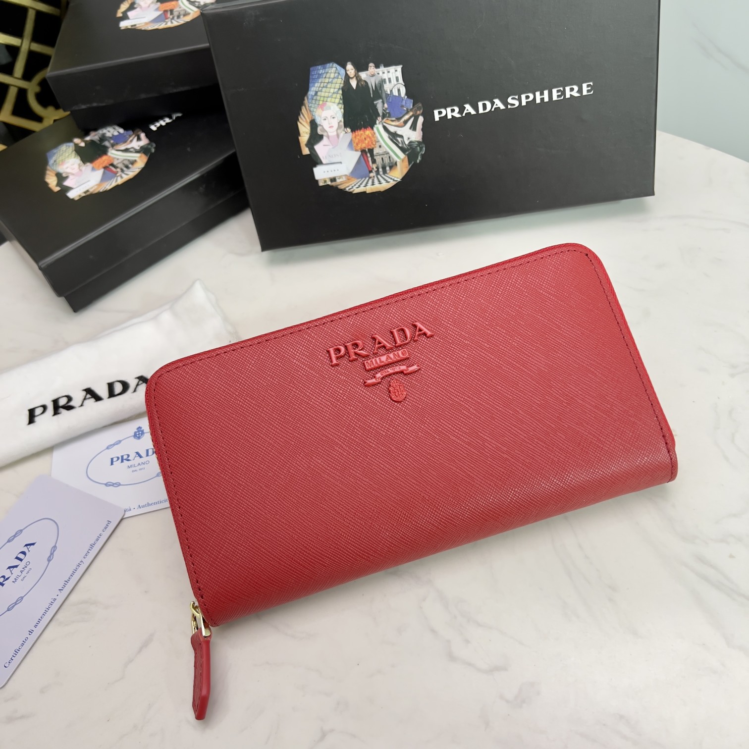 Prada Wallet Black Blue Pink Red White Cowhide Fashion