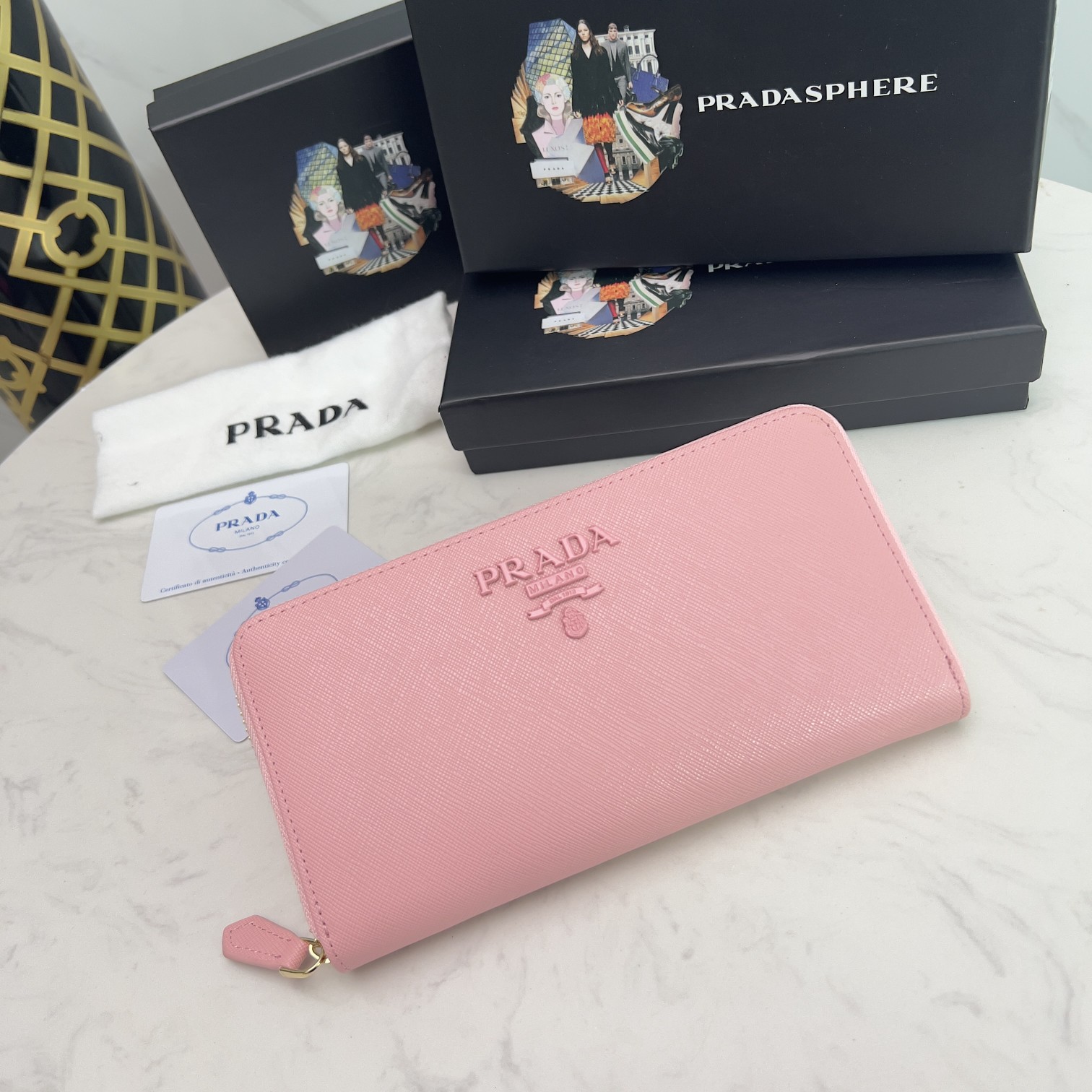 Prada AAAAA
 Wallet Black Blue Pink Red White Cowhide Fashion