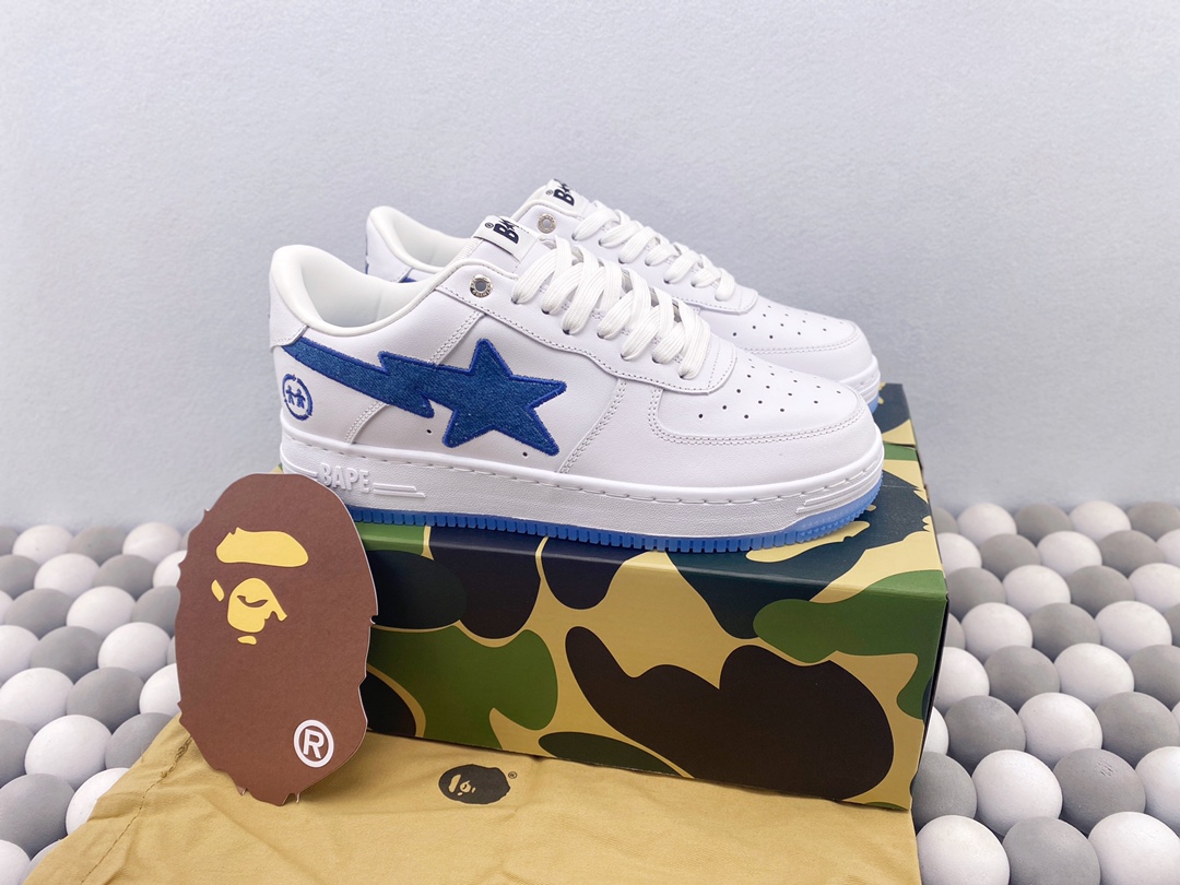 BAPE STA LOW Denim blanco y azul Desarrollo original en cartón Charol personalizado La mejor primera capa de …