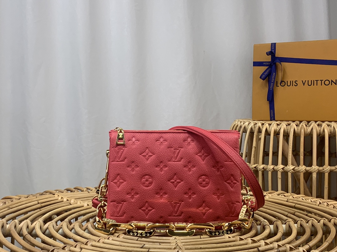 Louis Vuitton LV Coussin Bags Handbags Red Rose Lychee Pattern Cowhide Chains m20750