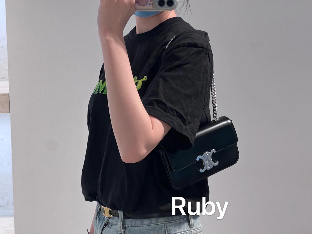 CELINE CHAIN SHOULDER 20.5CM BAG 197993黑色/银扣