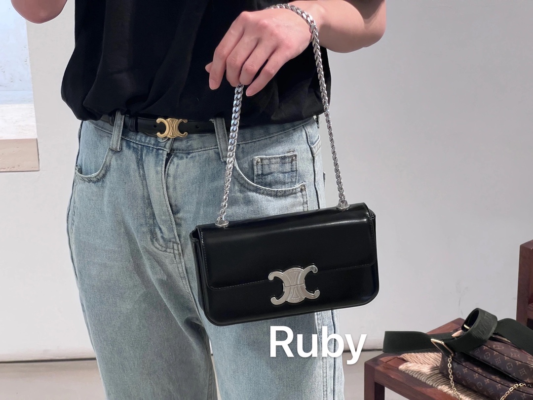 CELINE CHAIN SHOULDER 20.5CM BAG 197993黑色/银扣