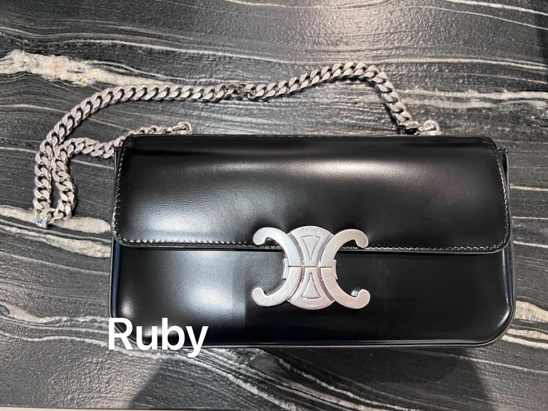 CELINE CHAIN SHOULDER 20.5CM BAG 197993黑色/银扣