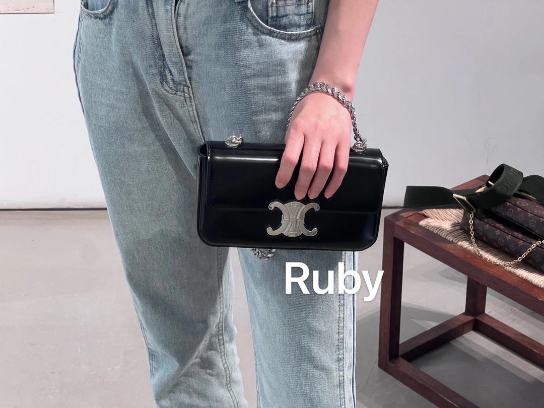 CELINE CHAIN SHOULDER 20.5CM BAG 197993黑色/银扣