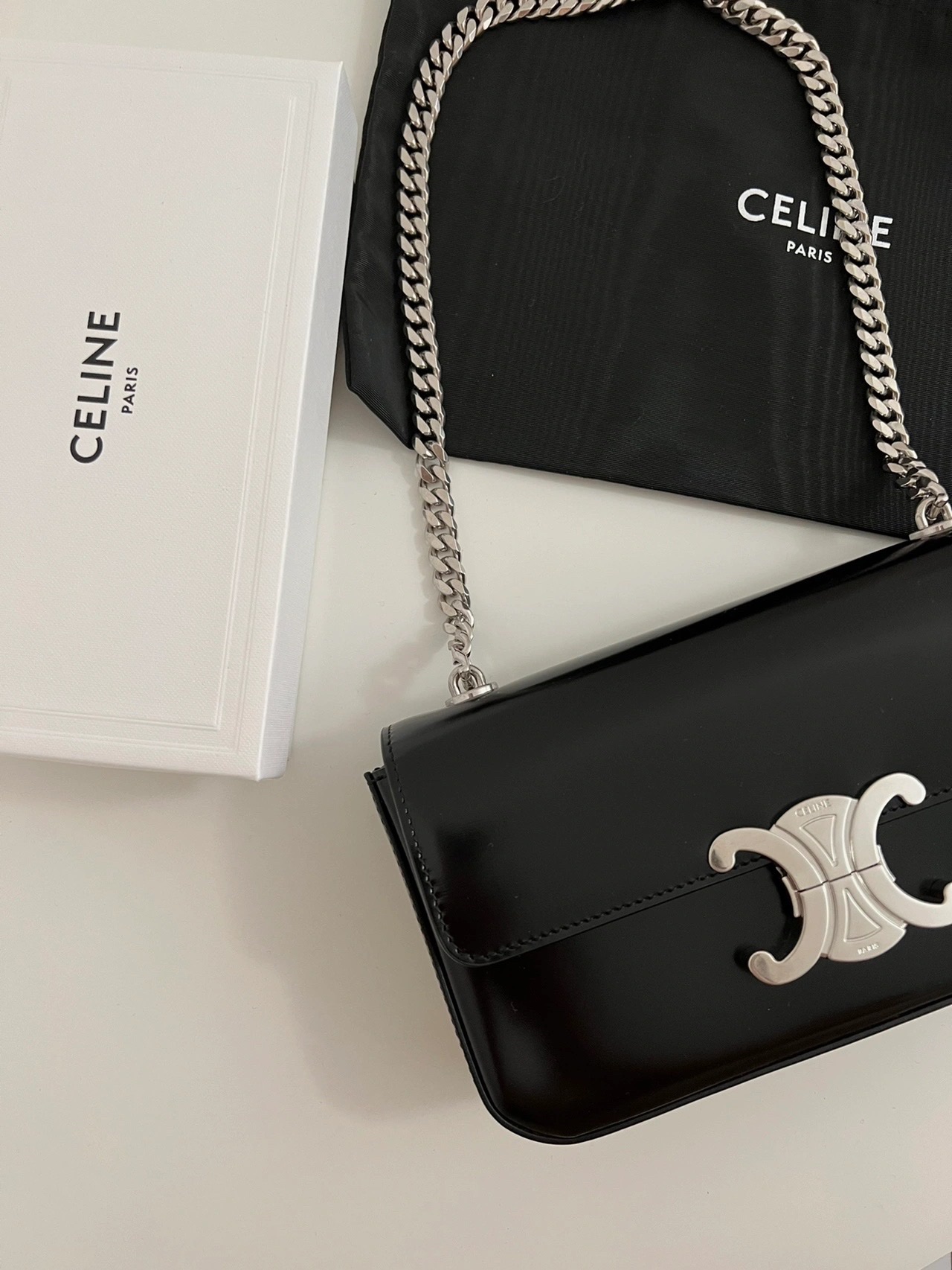 CELINE CHAIN SHOULDER 20.5CM BAG 197993黑色/银扣