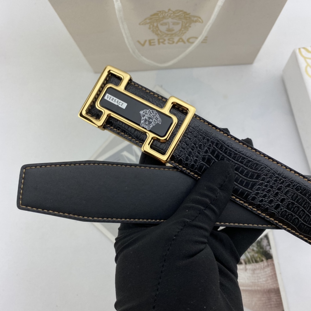 配全套包装礼盒范思哲男士花皮腰带38