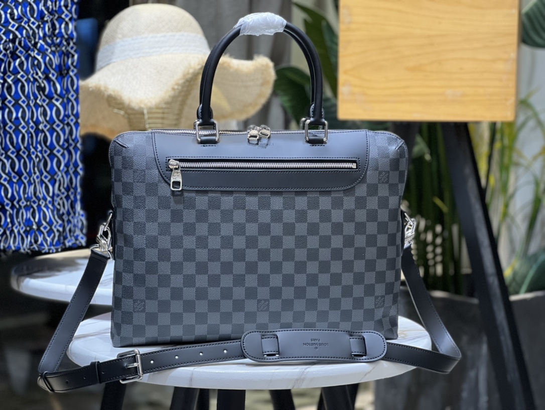 Louis Vuitton LV Porte-Documents Jour Bags Briefcase Black Grid Men Damier Cobalt Canvas Casual N48260