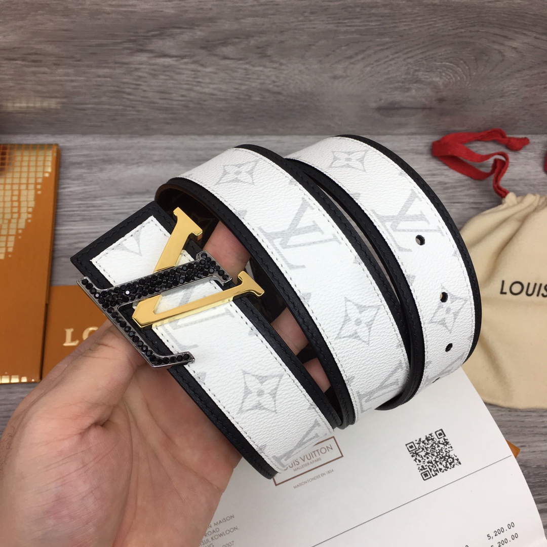 Louis Vuitton Belts Black White Set With Diamonds Men Canvas