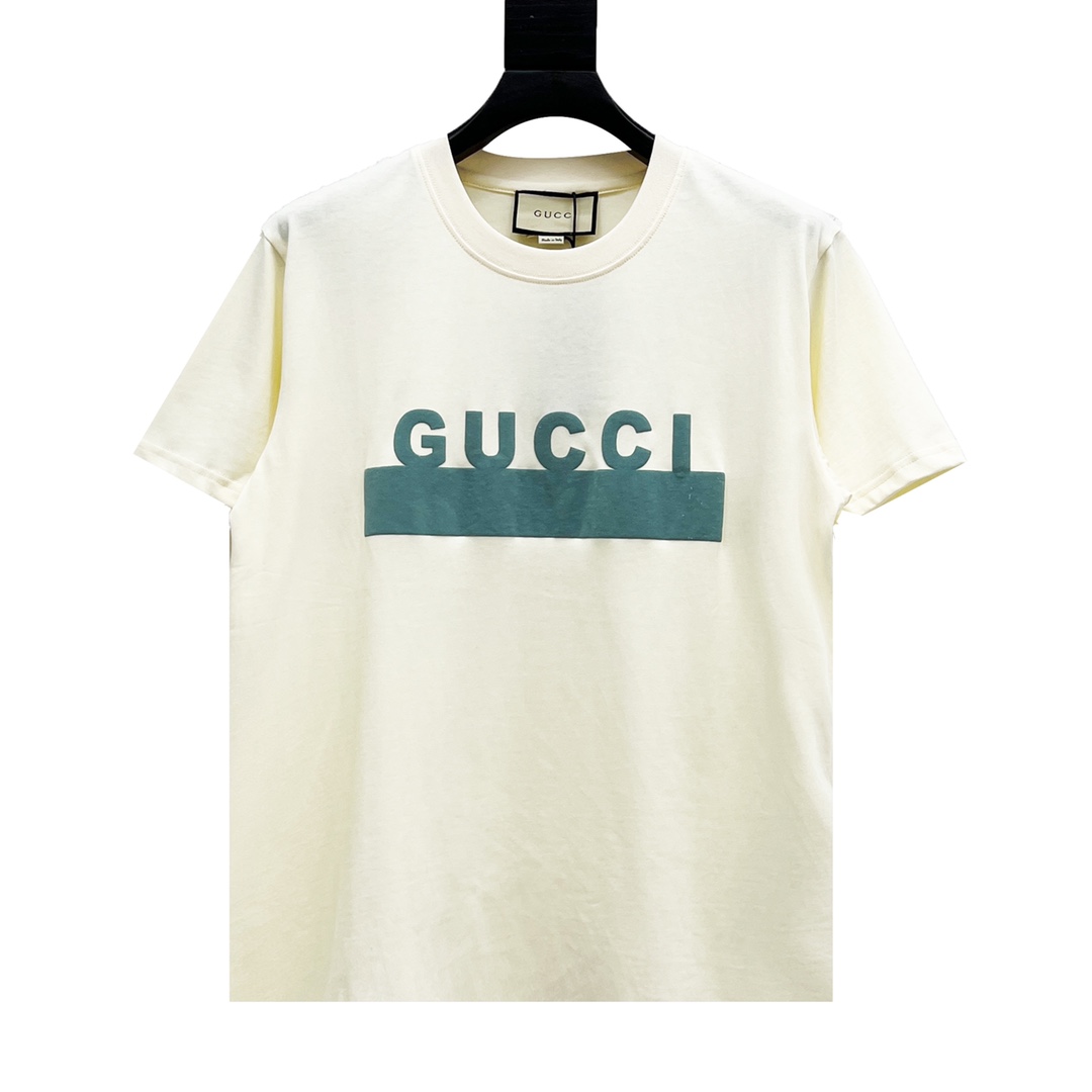 GUCCI/古驰 22ss双G立体撞色印花情侣款短袖TEE 黑色 米色