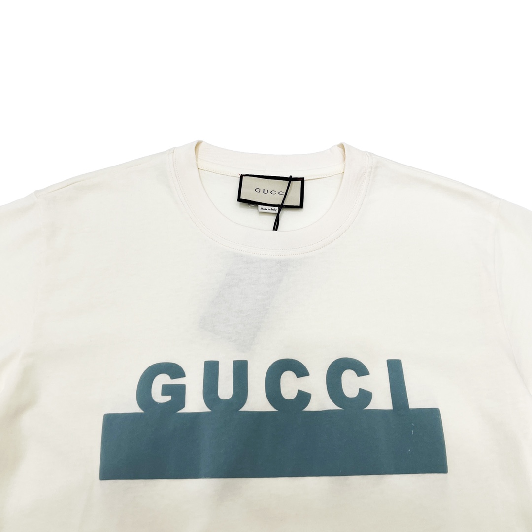 GUCCI/古驰 22ss双G立体撞色印花情侣款短袖TEE 黑色 米色