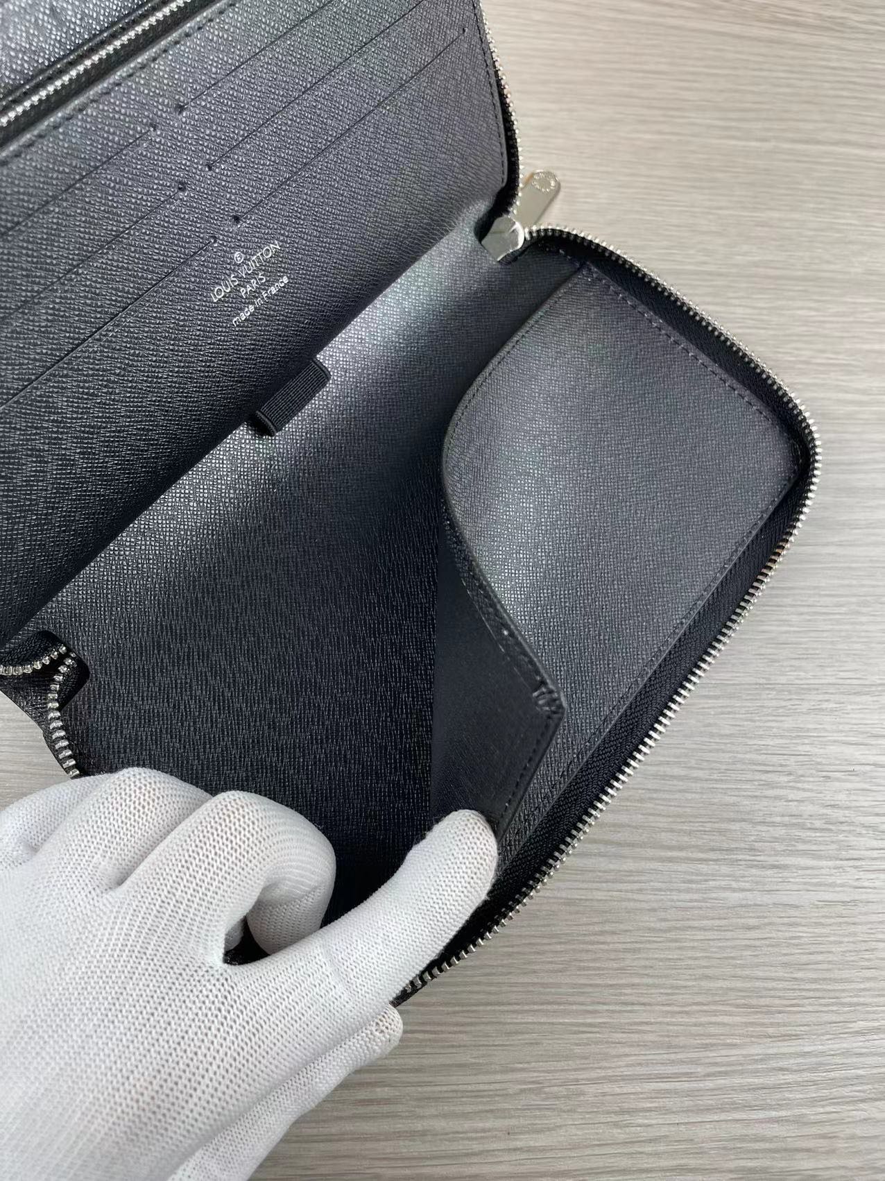 Leather zip wallet with cash and cards