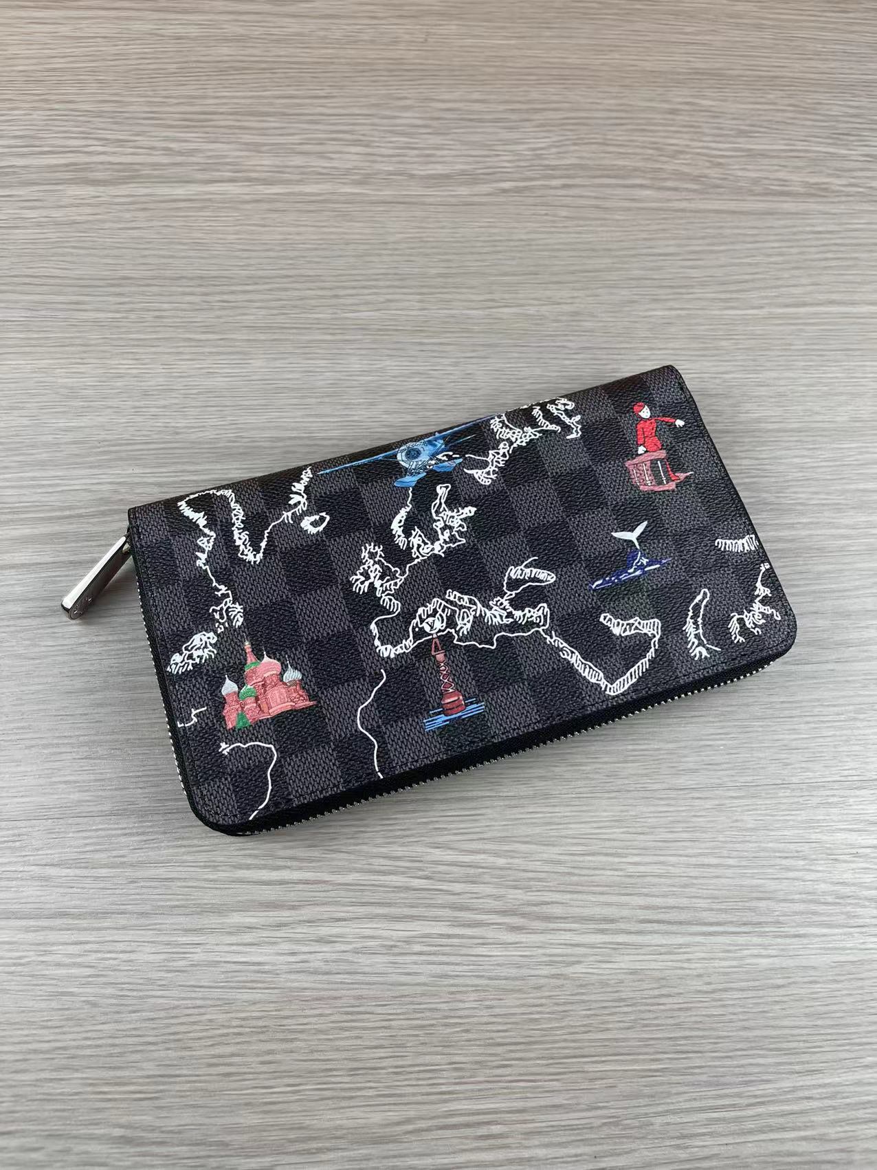 Leather zip around wallet open