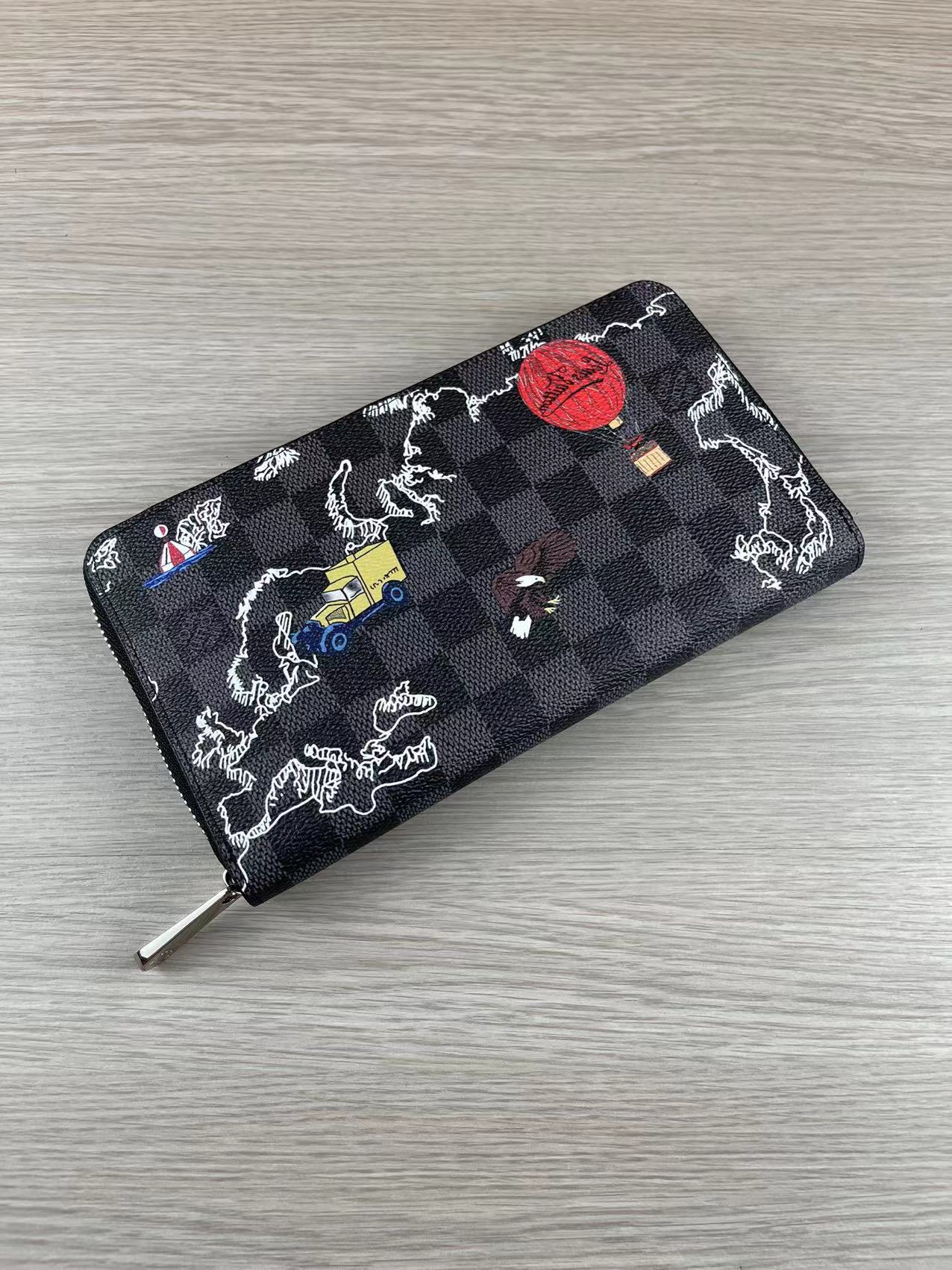 LV Zippy Organizer Wallet in Damier Ebene canvas, front view