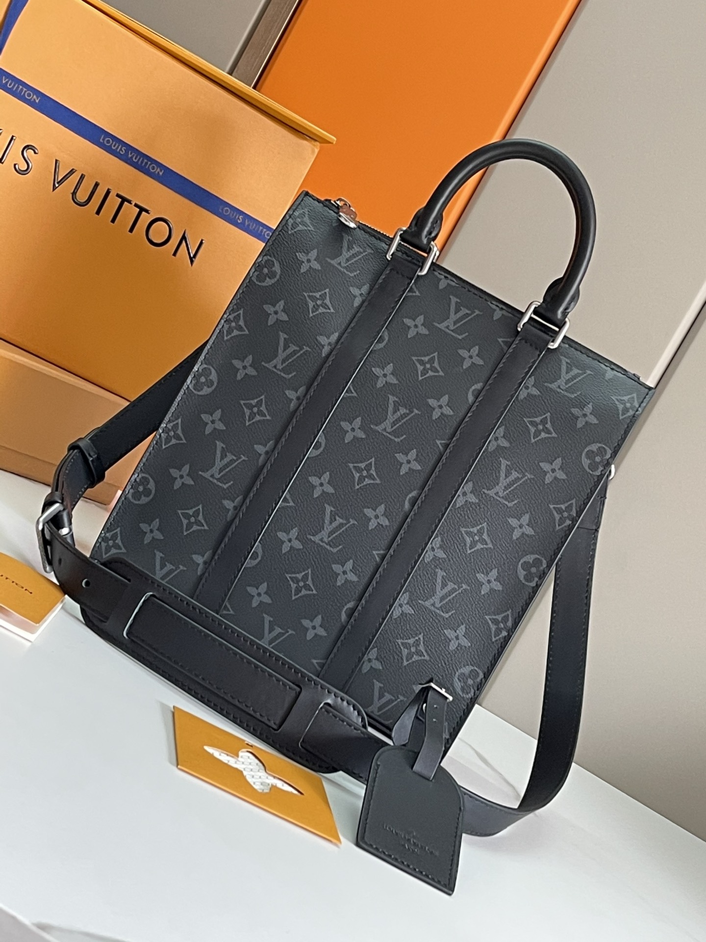 Louis Vuitton LV Sac Plat Bags Handbags All Steel Monogram Eclipse Canvas Cowhide Fabric M46098