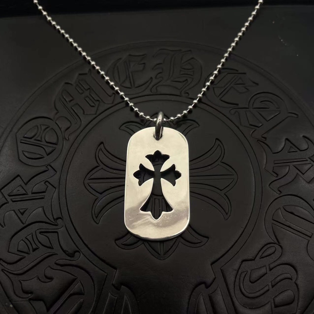 NO:112434,High-version Croxin large hollow cross military tag pendant with round bead chain, size 60, jewelry quality, chrome hearts19860909高版本克罗心大号镂空十字架军牌吊坠配圆珠链,尺寸60,饰品精品,chrome hearts,Jewelry