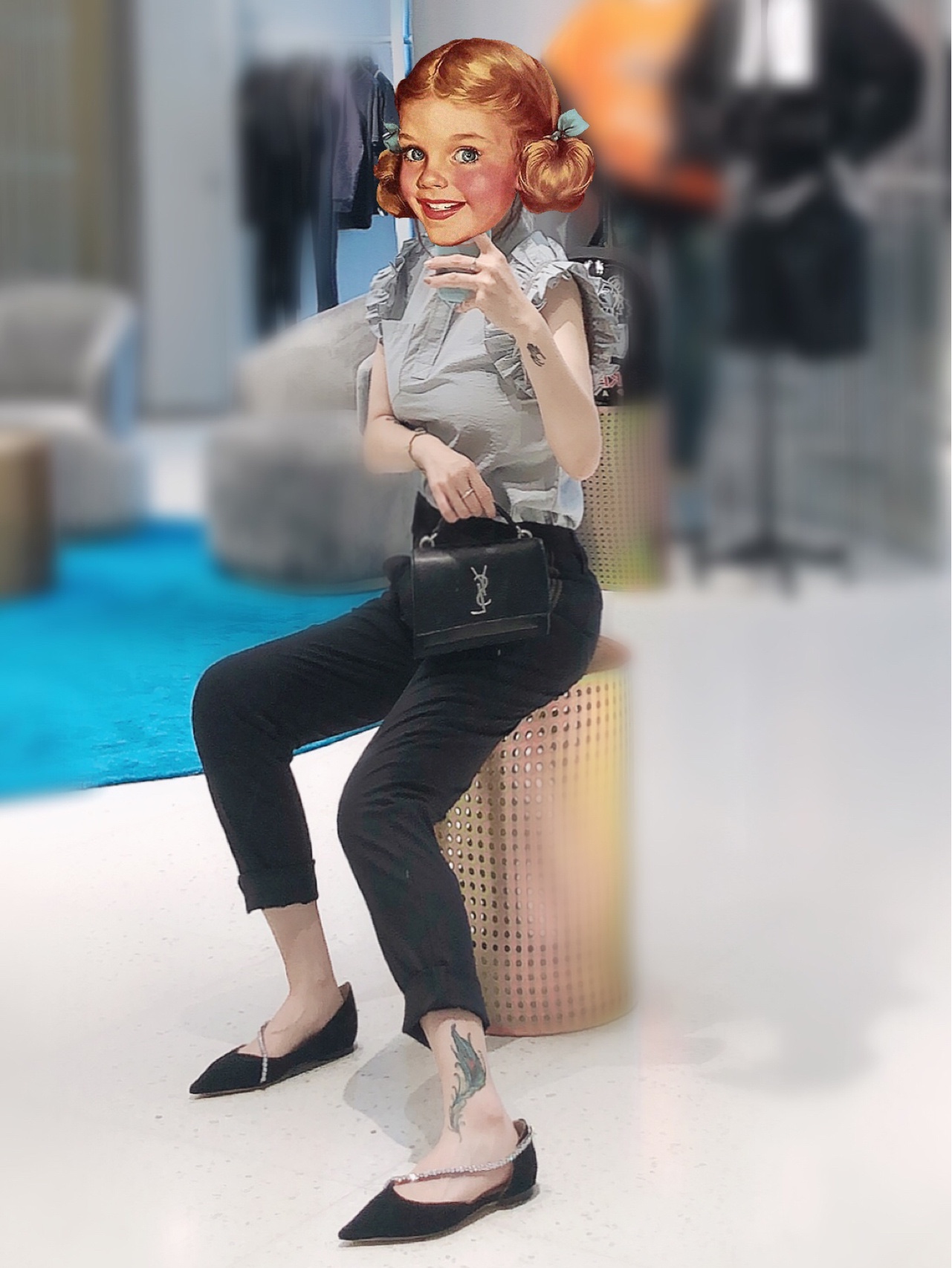 YSL 𝑺𝒖𝒏𝒔𝒆𝒕 𝑾𝒐𝒄 19CM 牙签纹日落包 533026黑色/银扣