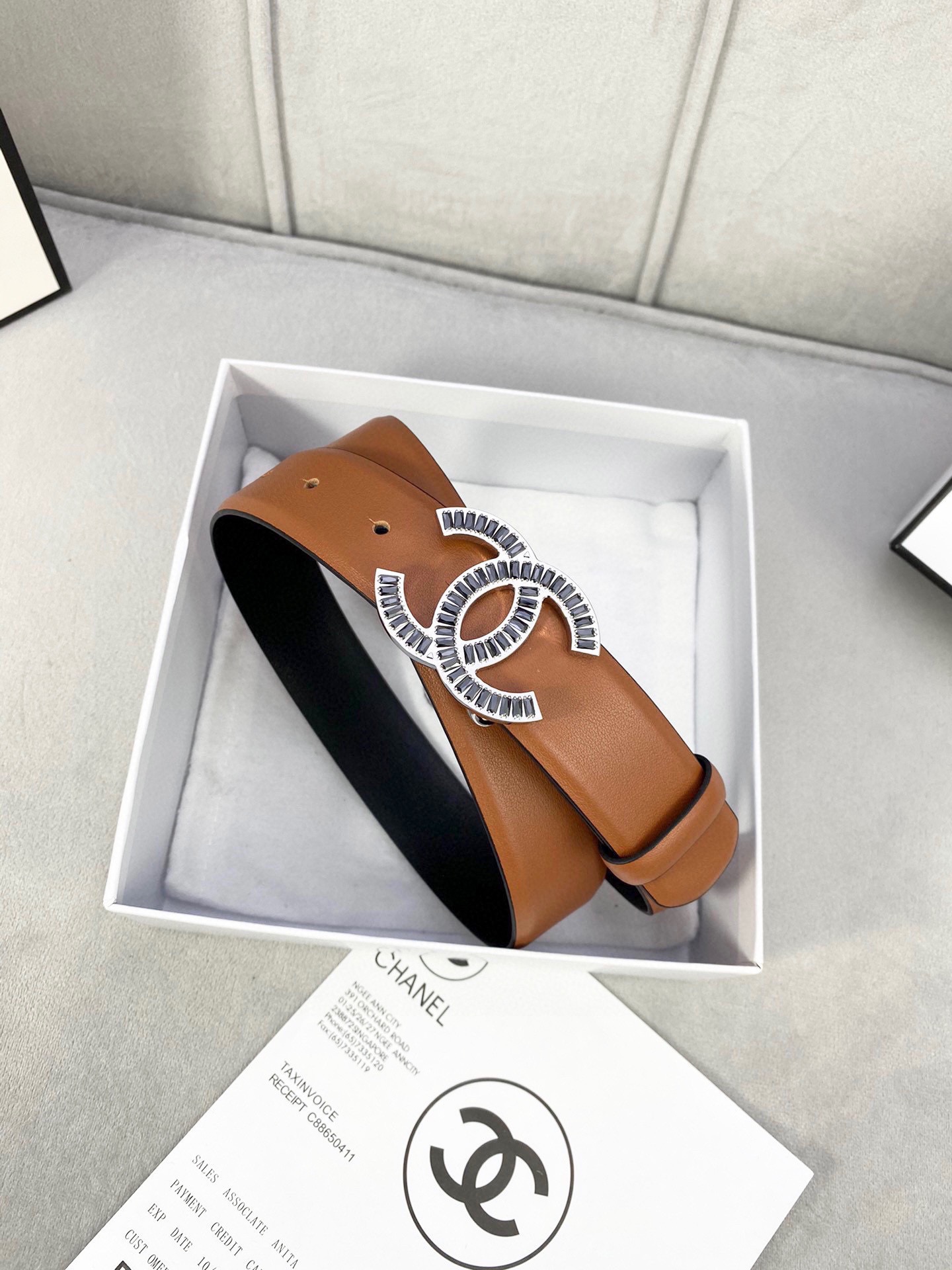 Chanel レディース腰ベルト 柔らかい小牛皮と銀色方钻金属鋼扣