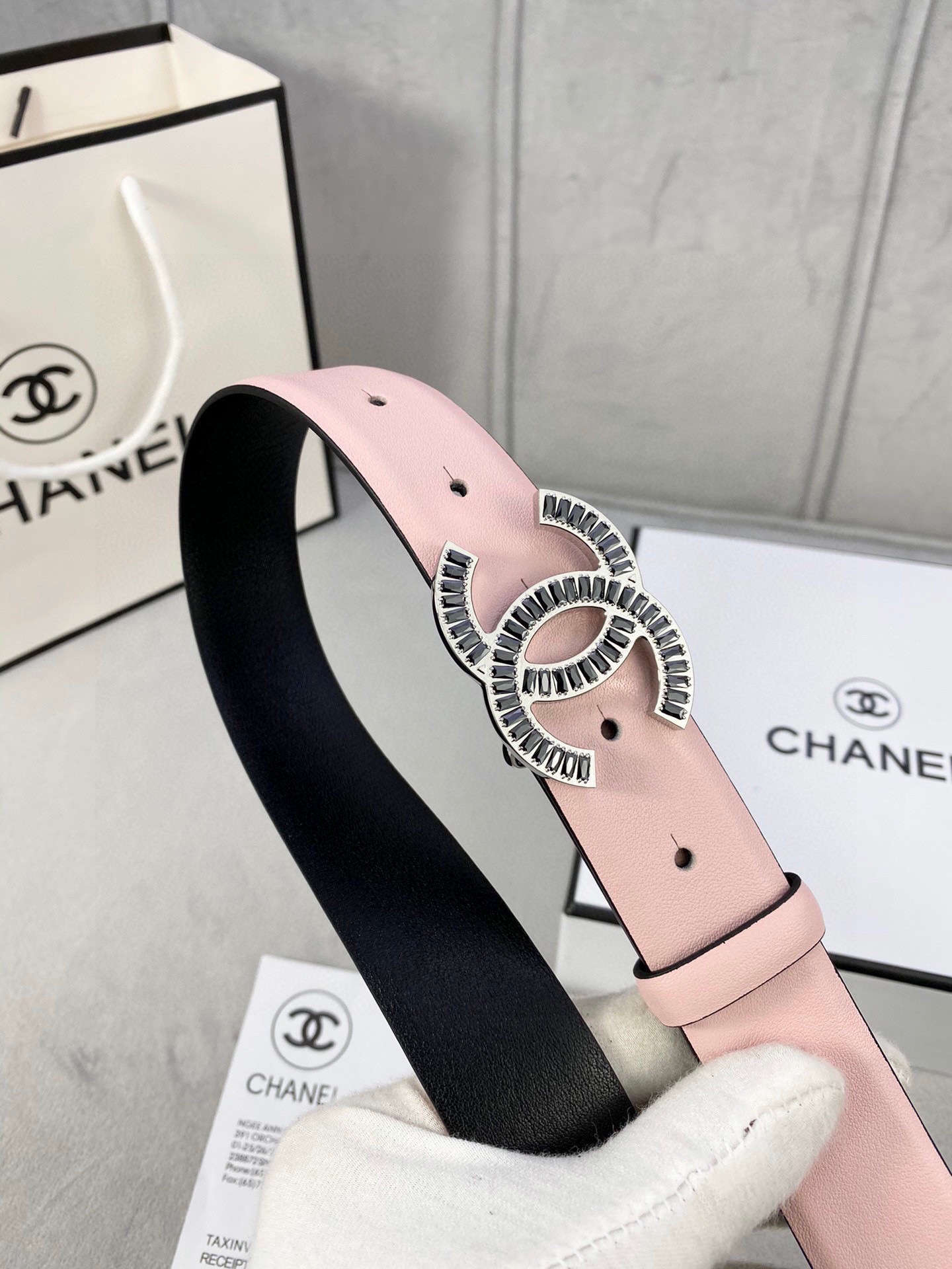 Chanel レディース腰帯 新作小牛皮 金銀色方钻金属鋼扣