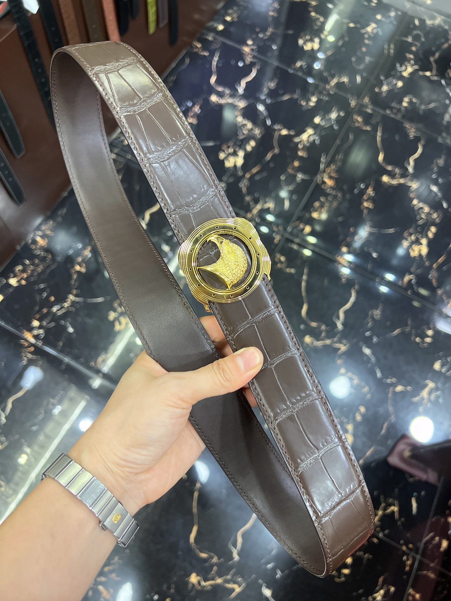 STEFANO  RICCI史蒂芬劳.尼治经典精钢老鹰🦅标识内穿金属扣男士3.8cm腰带