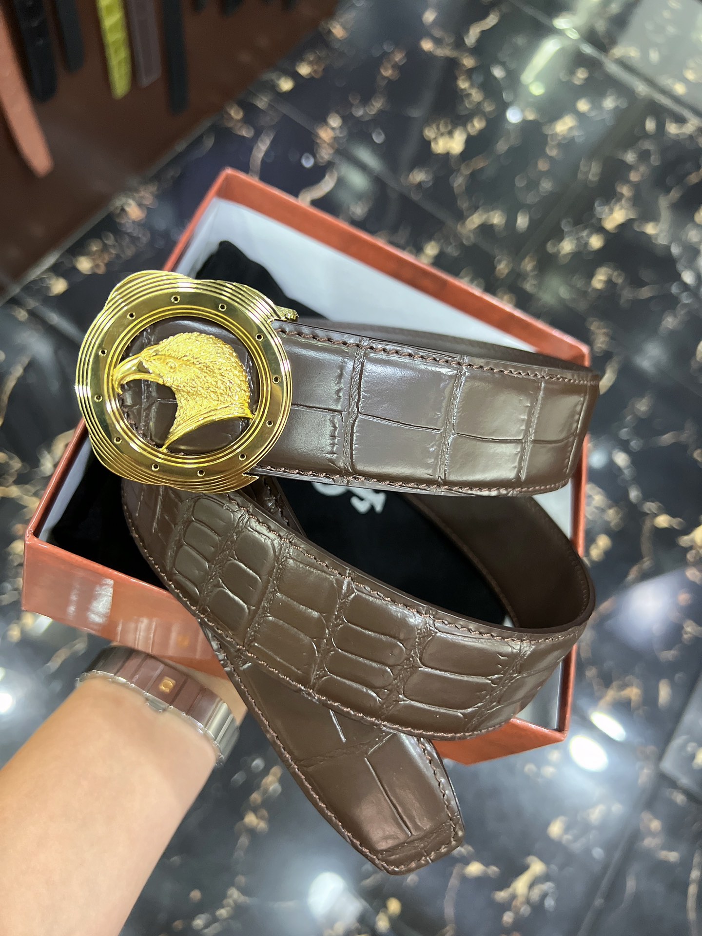 STEFANO  RICCI史蒂芬劳.尼治经典精钢老鹰🦅标识内穿金属扣男士3.8cm腰带
