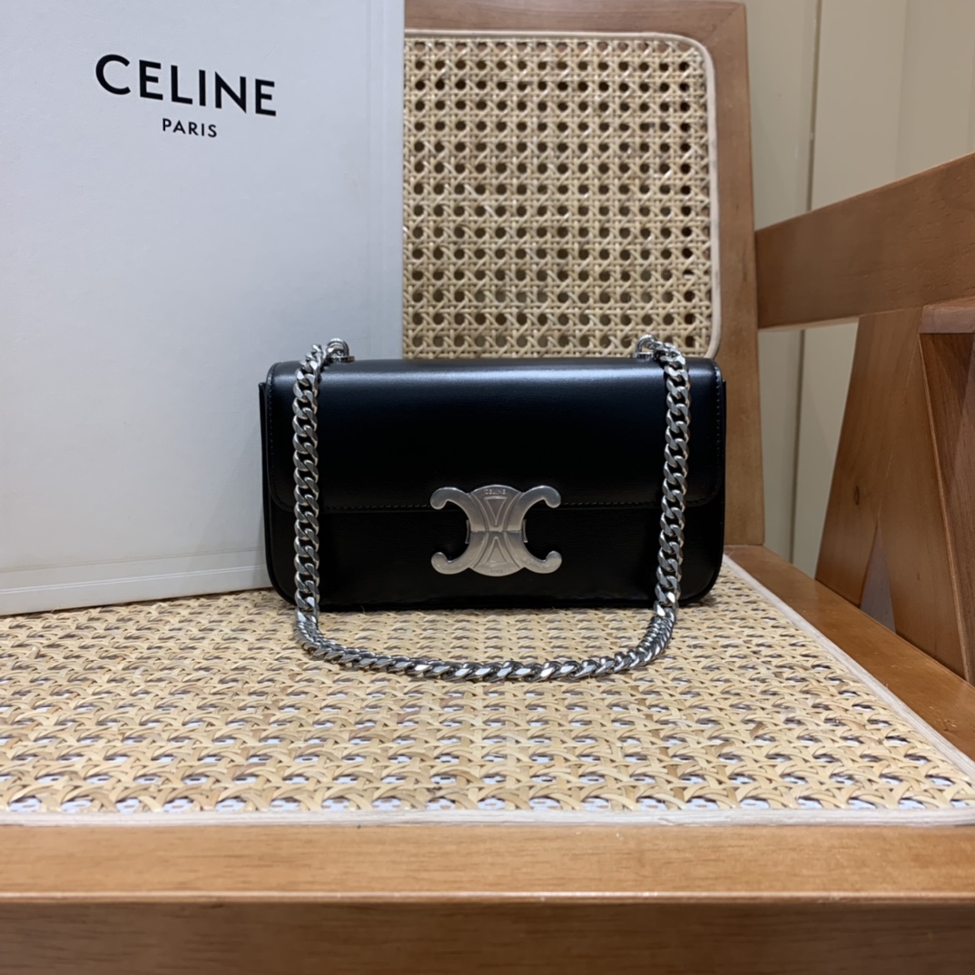 CELINE CHAIN SHOULDER 20.5CM BAG 197993黑色/银扣