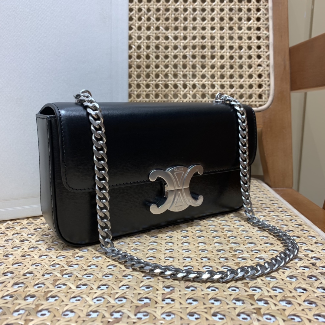 CELINE CHAIN SHOULDER 20.5CM BAG 197993黑色/银扣