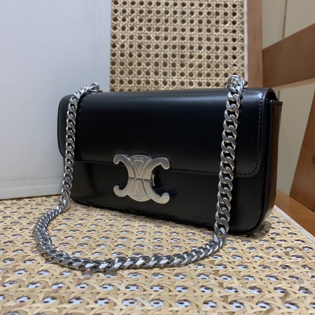 CELINE CHAIN SHOULDER 20.5CM BAG 197993黑色/银扣