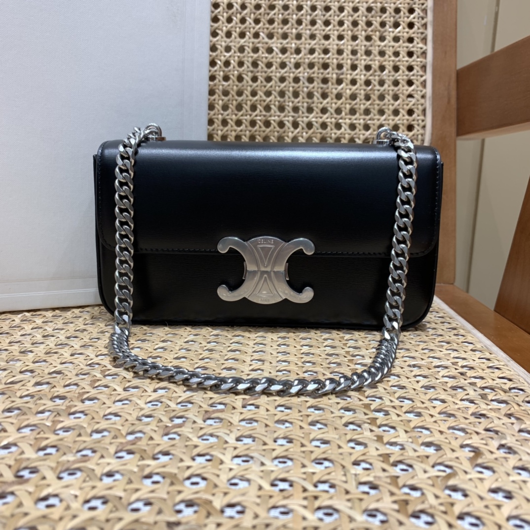 CELINE CHAIN SHOULDER 20.5CM BAG 197993黑色/银扣