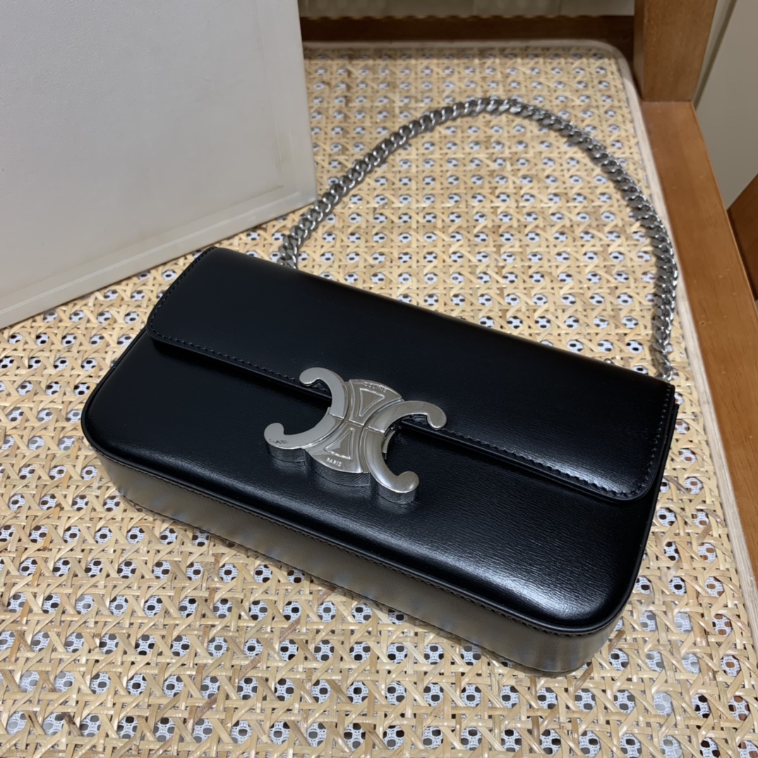 CELINE CHAIN SHOULDER 20.5CM BAG 197993黑色/银扣