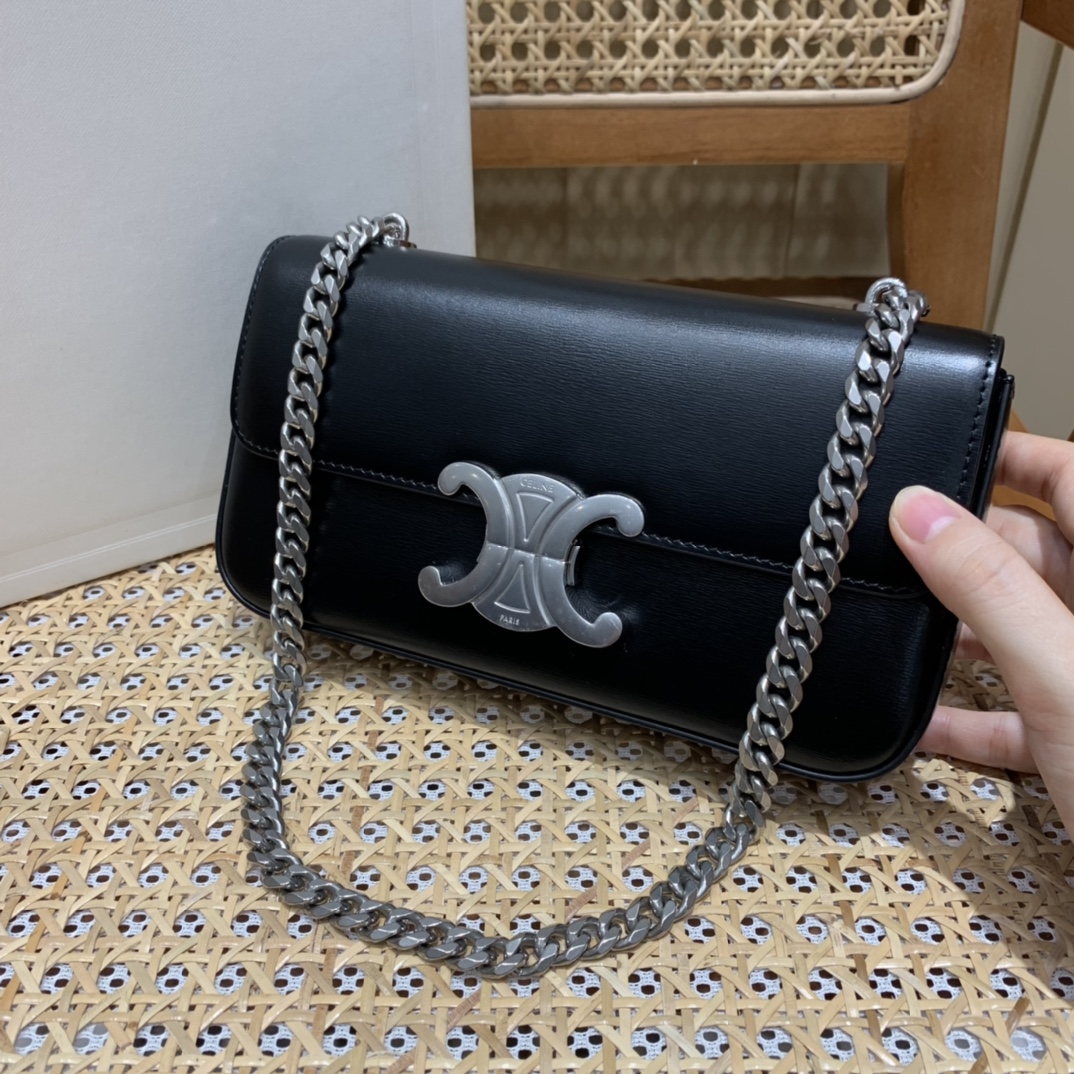 CELINE CHAIN SHOULDER 20.5CM BAG 197993黑色/银扣