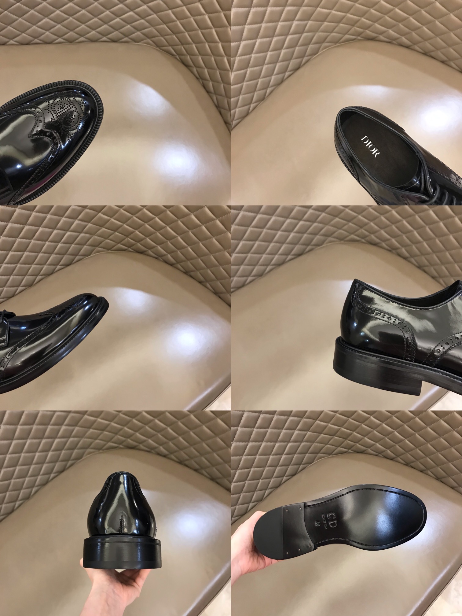 DIOR EXPLORER DIOR EXPLORER 黑色开边珠鞋面男士真皮大底德比鞋