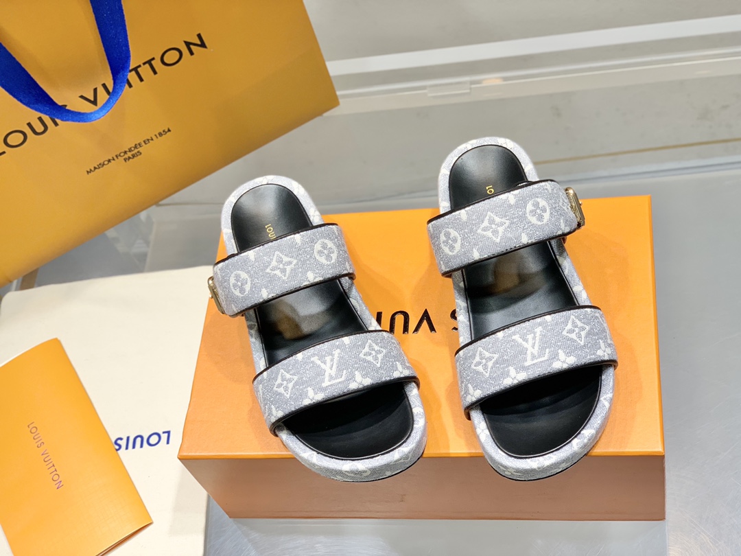 LOUIS VUITTON шырокая папружка платформа сандалі сліп-оны модныя камфортныя-топ версія