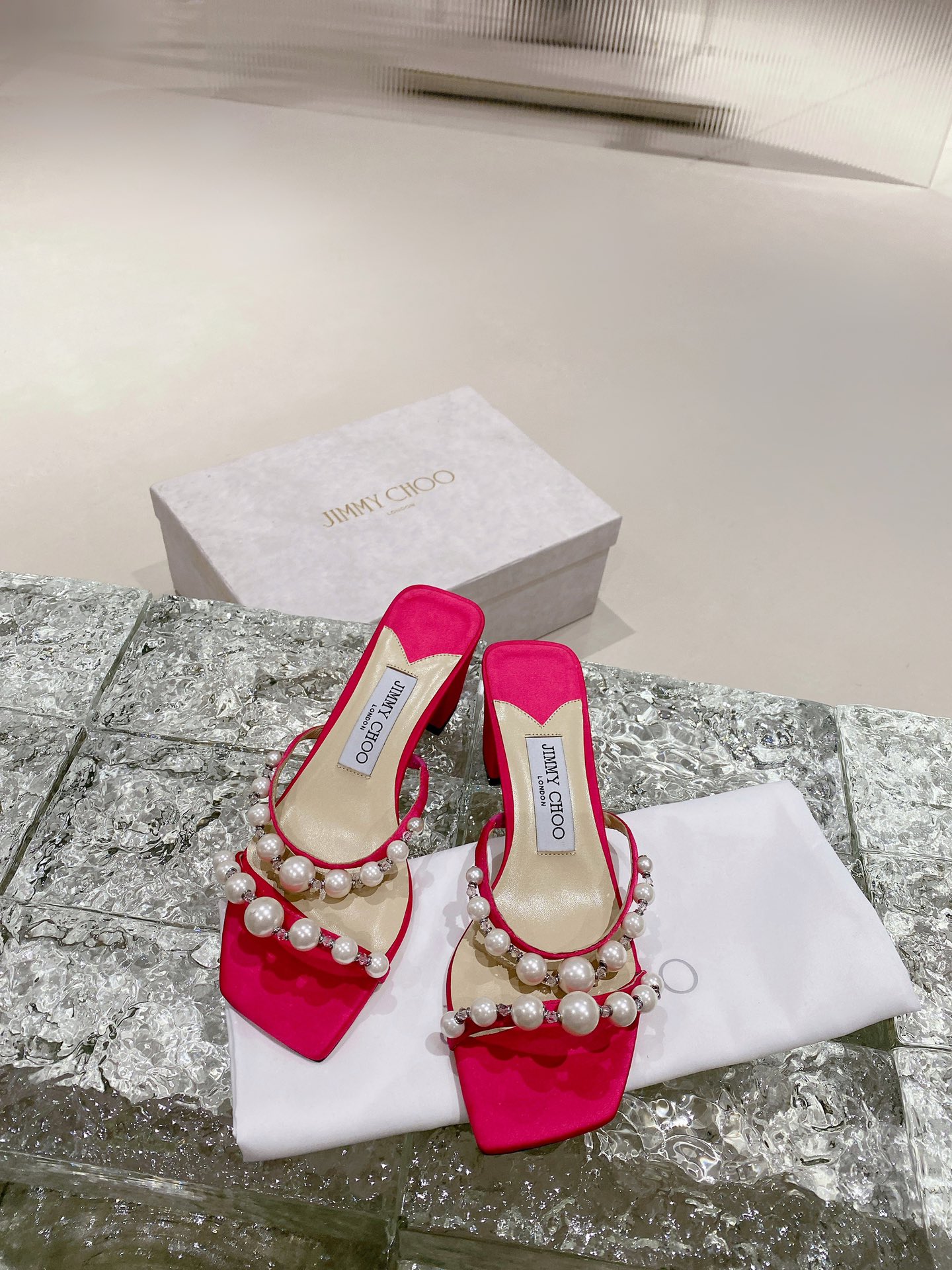 JIMMY CHOO ハイヒール サンダル バックストラップサンダル ポインテッドトゥパンプス クリスタルストラップ+輸入シープスキン フルグレインクリスタルシープスキン