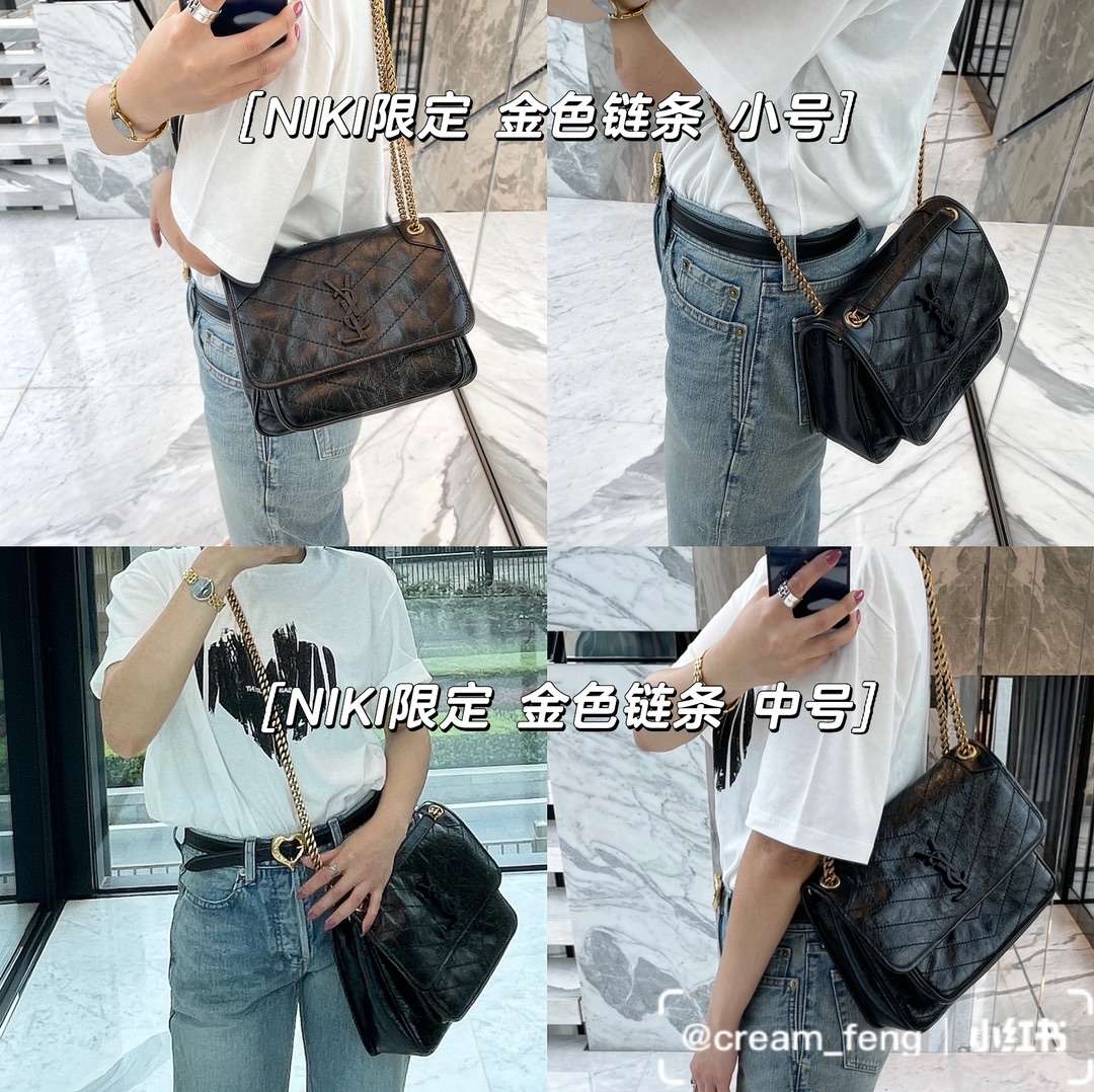 YSL 𝐍𝐢𝐤𝐢 28𝐜𝐦 邮差包 633158黑色/金链