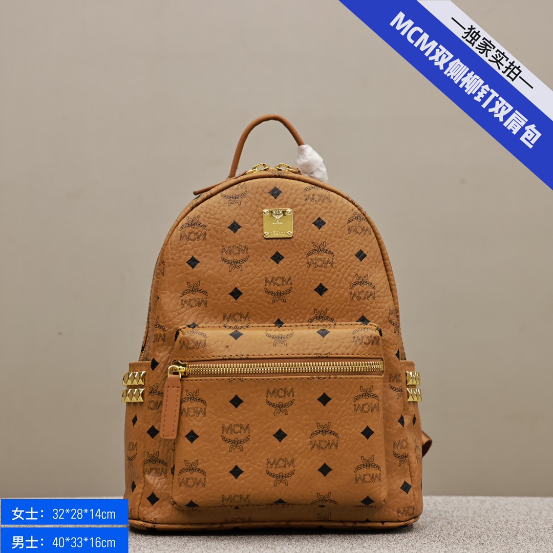 J5  MCM经典柳钉双肩包女士：32*28*14cm