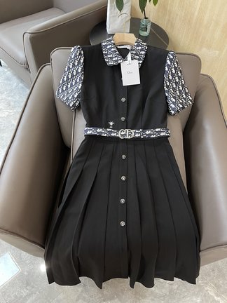 Dior Perfect  Clothing Dresses T-Shirt Black White Printing Short Sleeve