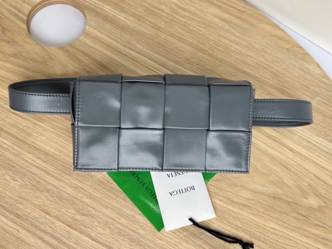 Bottega Veneta Cassette Belt Bag, Grey Leather, Woven Design - Luxury Fashion 1 Bottega Veneta Cassette Belt Bag, Grey Leather, Woven Design - Luxury Fashion